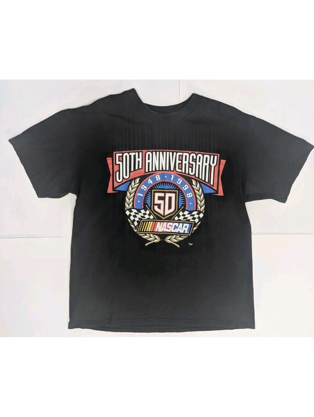 Vintage 90s Nascar 50th Anniversary Black T-Shirt Large Hanes Tedman Made In USA